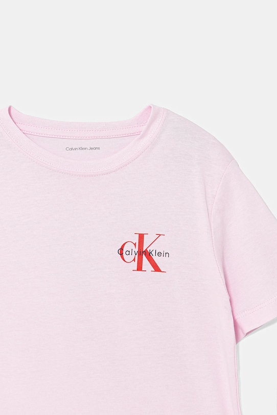 Детская хлопковая футболка Calvin Klein Jeans, розовый — фото 3