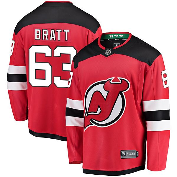 

Мужская хоккейная футболка New Jersey Devils Home Breakaway игрока Jesper Bratt красная Fanatics