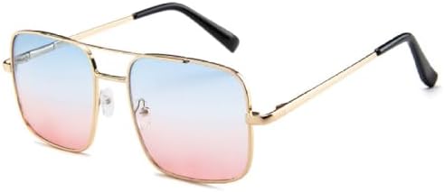 

Квадратные солнцезащитные очки с двойным оправом для женщин и мужчин, оправа из металлического сплава, винтажные зеркальные очки большого размера MTZJH, Blue Pink Gold