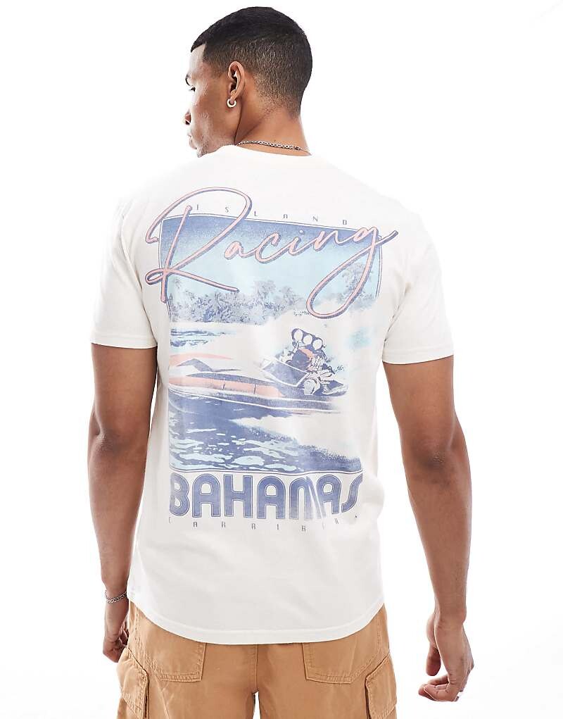 

Hollister – кремовая свободная футболка с пейзажным принтом на спине