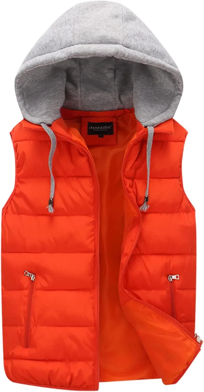Мужской зимний пуховый жилет с капюшоном на молнии, стеганый, утепленный, теплый, для активного отдыха, повседневной носки, походов, без рукавов