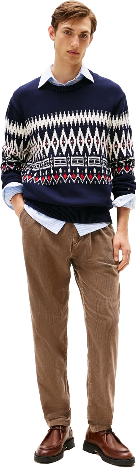 Мужской хлопковый свитер с круглым вырезом Tommy Hilfiger Fairisle, легкий пуловер, Desert Sky/Ivory Petal — фото 3