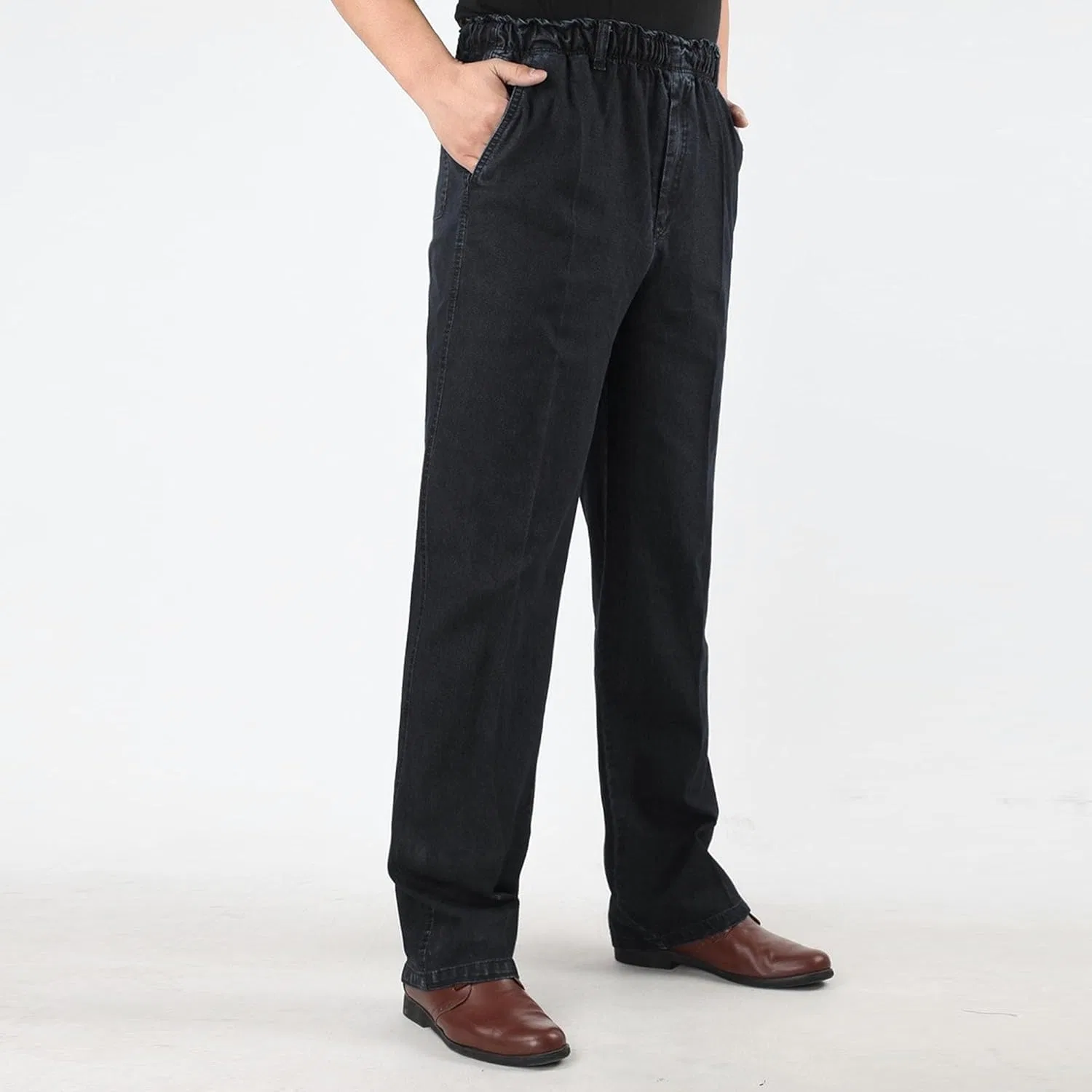 Джинсы свободные, Elastic Waist, Black — фото 2