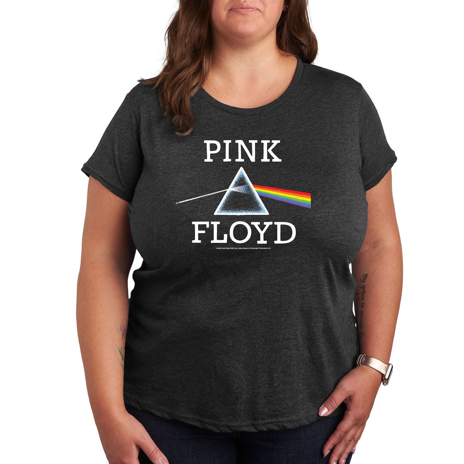 

Футболка Missy Plus Size Pink Floyd DSOTM с рисунком Licensed Character, серый