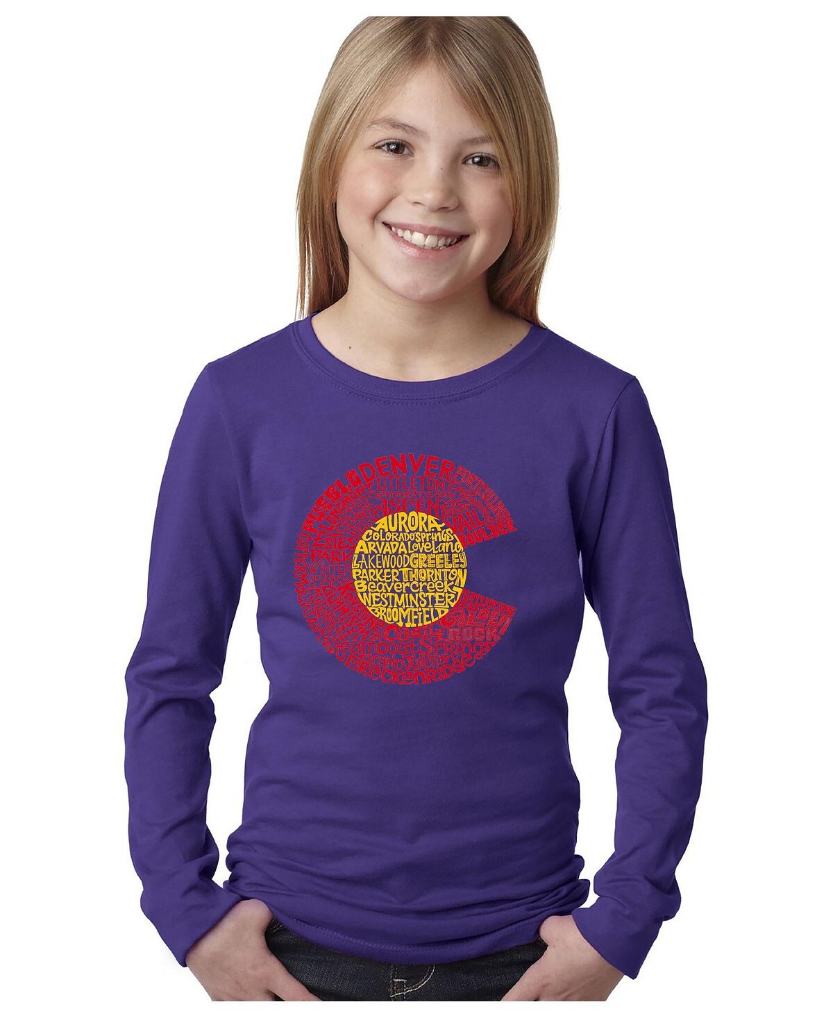 

Лонгслив Big Girl's Word Art — Колорадо LA Pop Art, фиолетовый