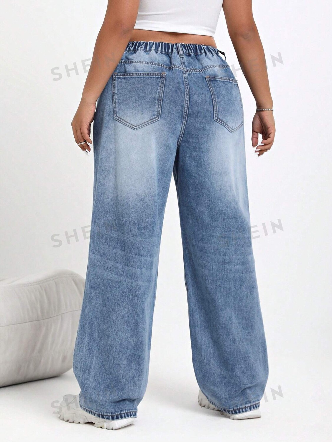 

EZwear Широкие джинсы с завышенной талией для Повседневной носки Shein, синий