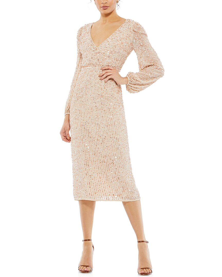 

Платье миди с пайетками и иллюзией рукава-фонарик с V-образным вырезом Mac Duggal, коричневый