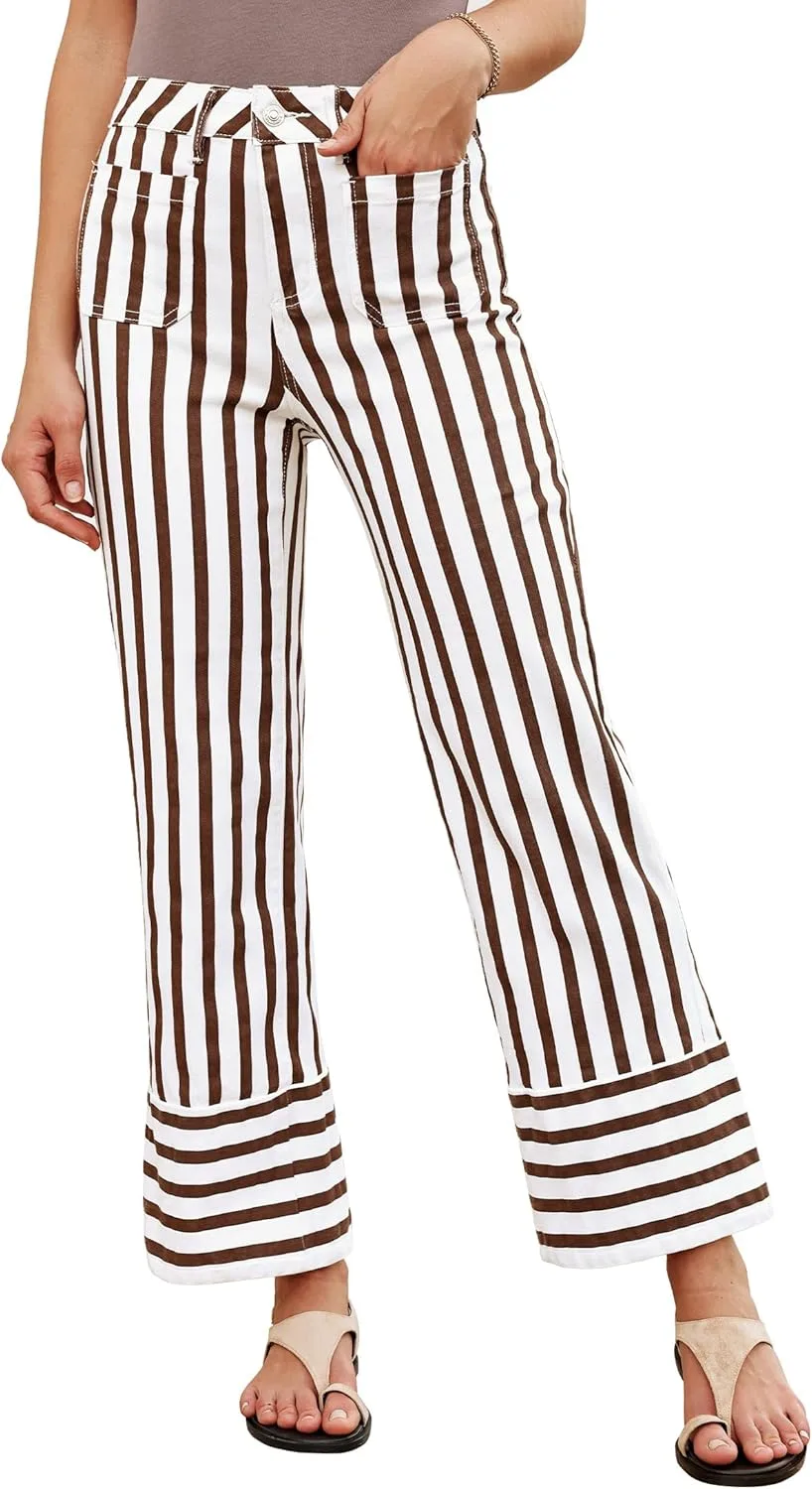 

Luvamia полосатые джинсы для женщин, широкие, с высокой талией и накладными карманами