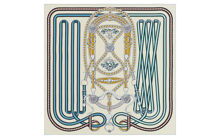 HERMES Шёлковый шарф женский кремово-голубой, Cream/Blue — фото 2