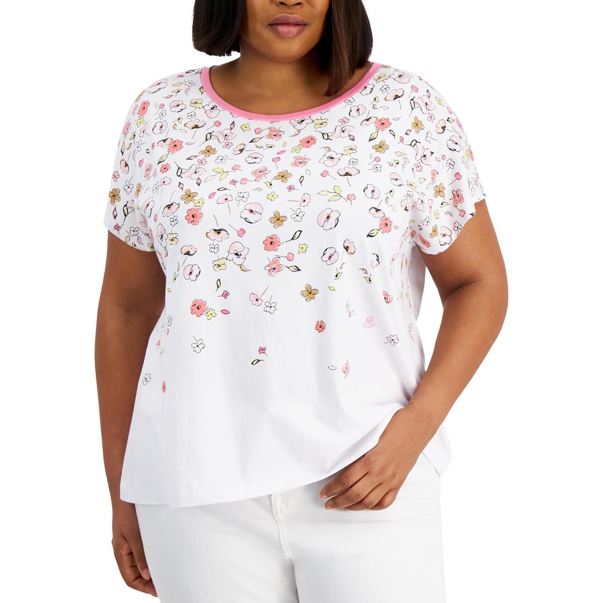 

Плюс Ditsy Doodle Женский свитер с круглым вырезом и короткими рукавами Tommy Hilfiger, белый