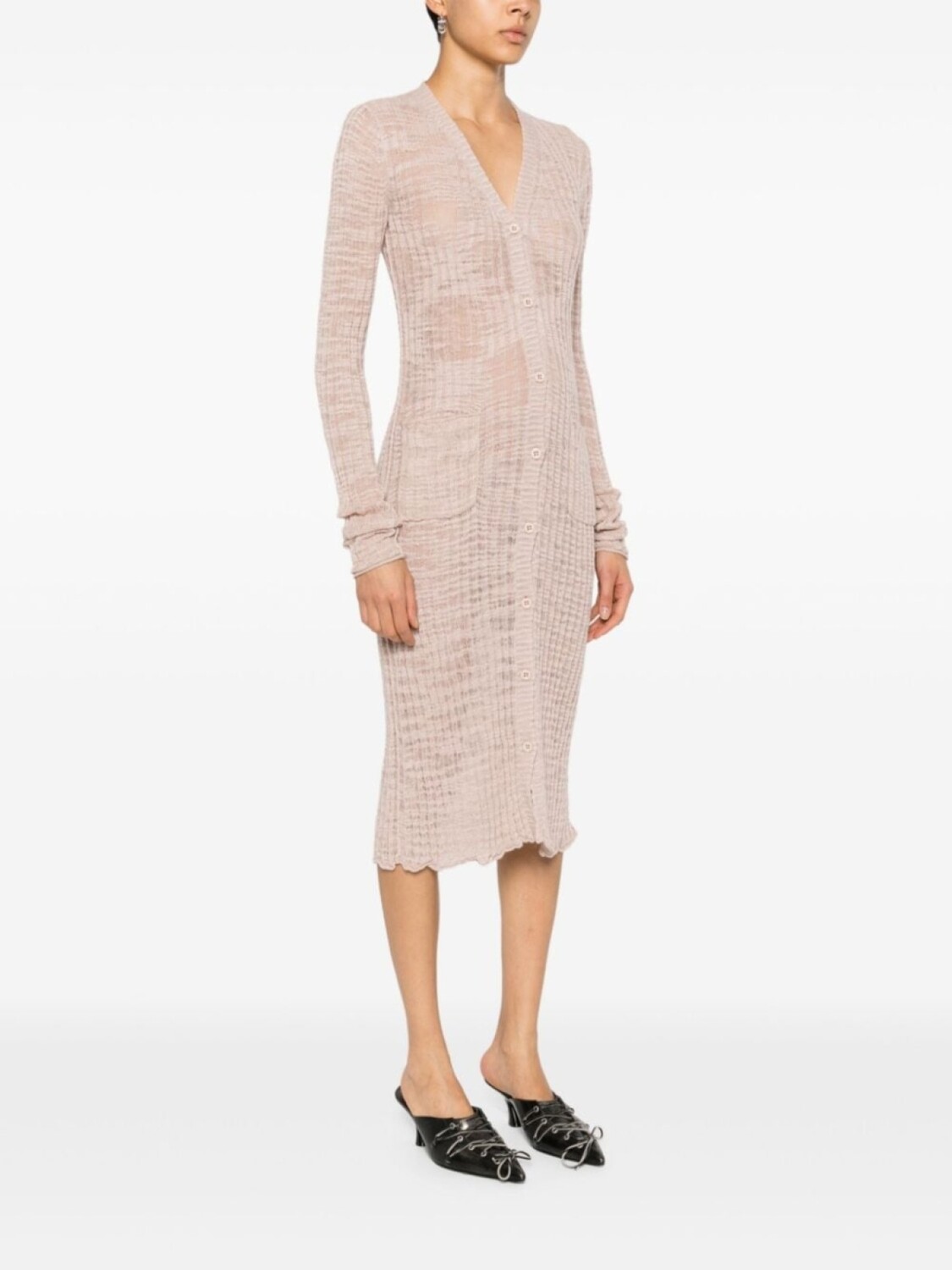 Acne Studios кардиган в рубчик с полупрозрачной вставкой, розовый — фото 3