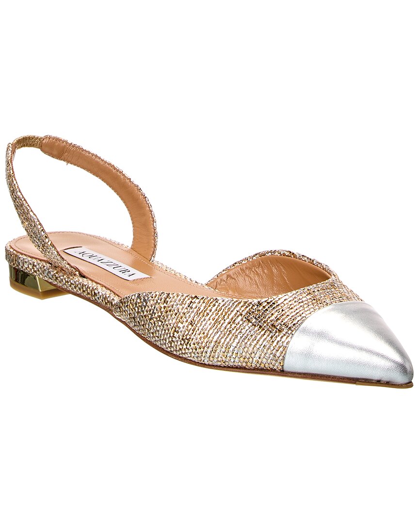 Туфли-лодочки Aquazzura Milanese из кожи Slingback Flat, золотой