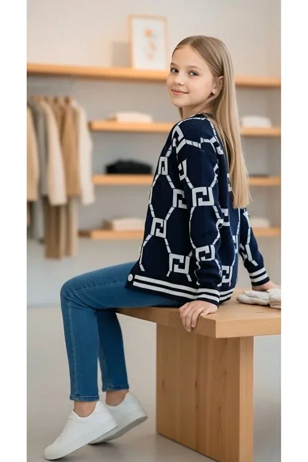 Детский кардиган для девочек с принтом Minimoda Kids, Navy Blue — фото 3