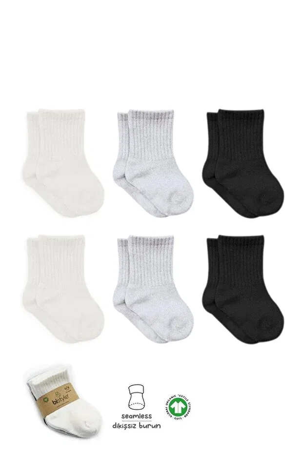 Детские носки для девочек органические длинные Bistyle, Ecru - Gray - Black