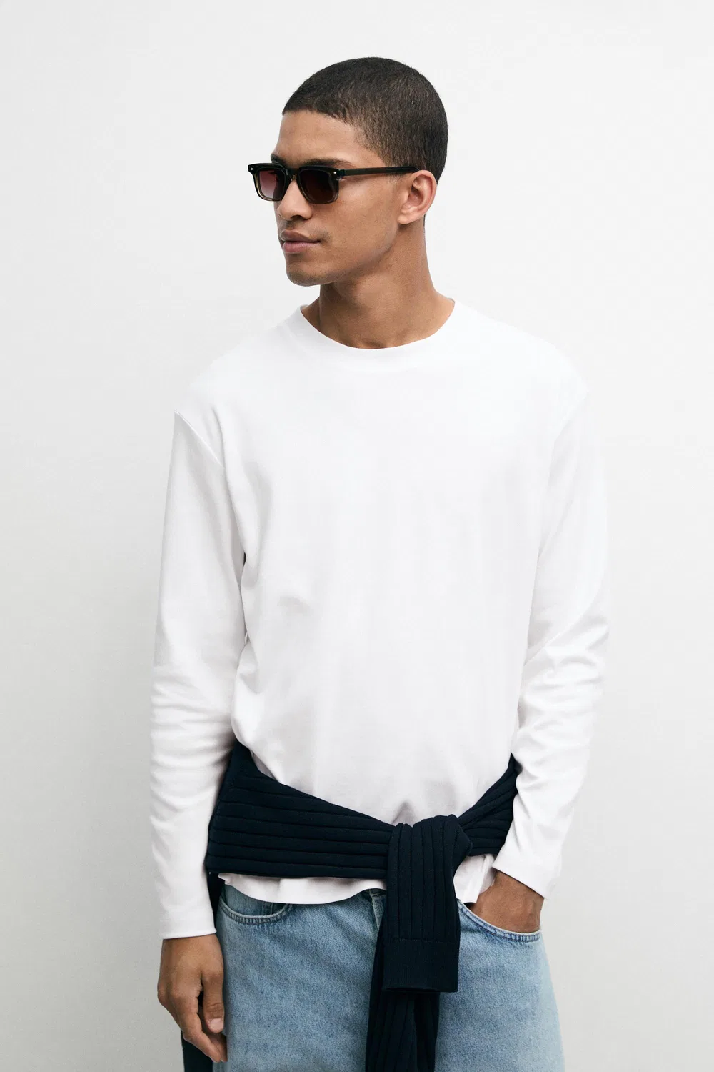 Лонгслив Massimo Dutti 100% Cotton, белый