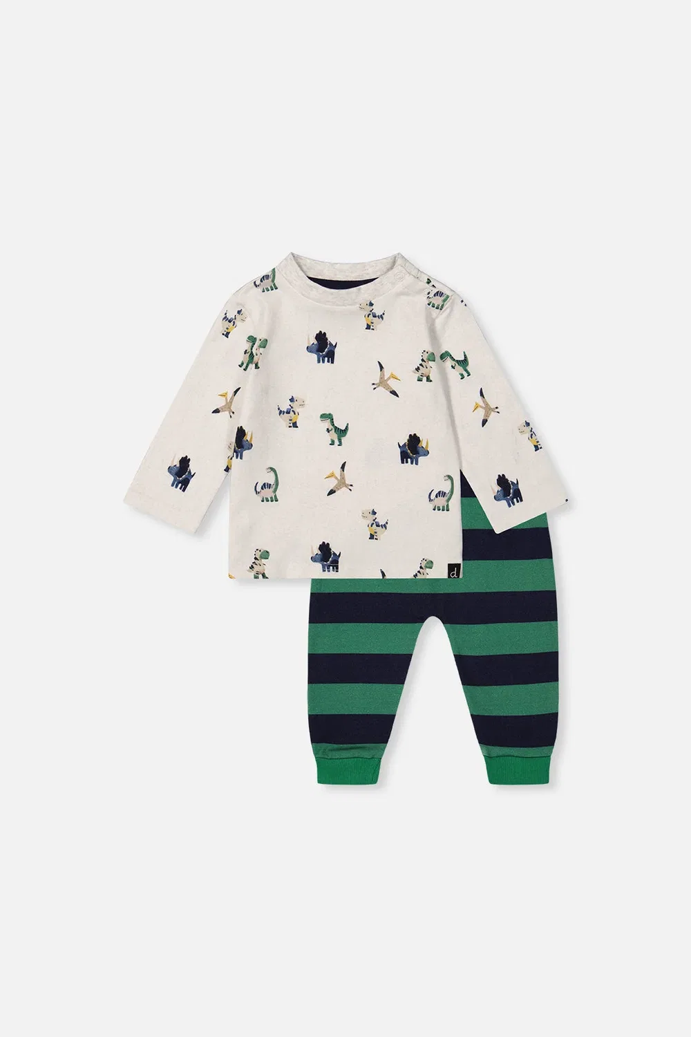Детский комплект футболки и штанов из футера с принтом динозавров Deux par Deux, Beige Dinosaur Print
