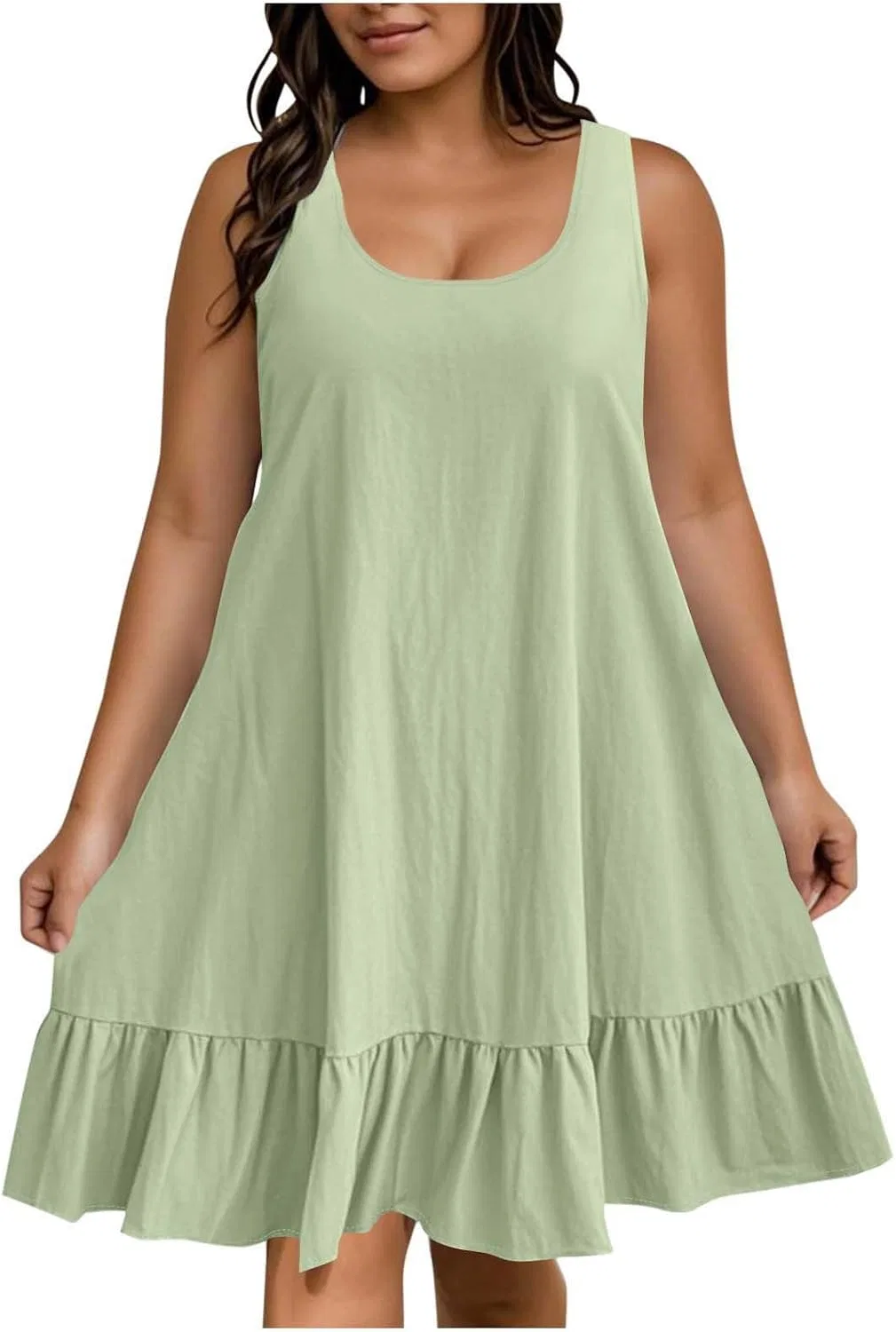 Женское летнее мини-платье с рюшами U-образным вырезом Breathable, Mint Green