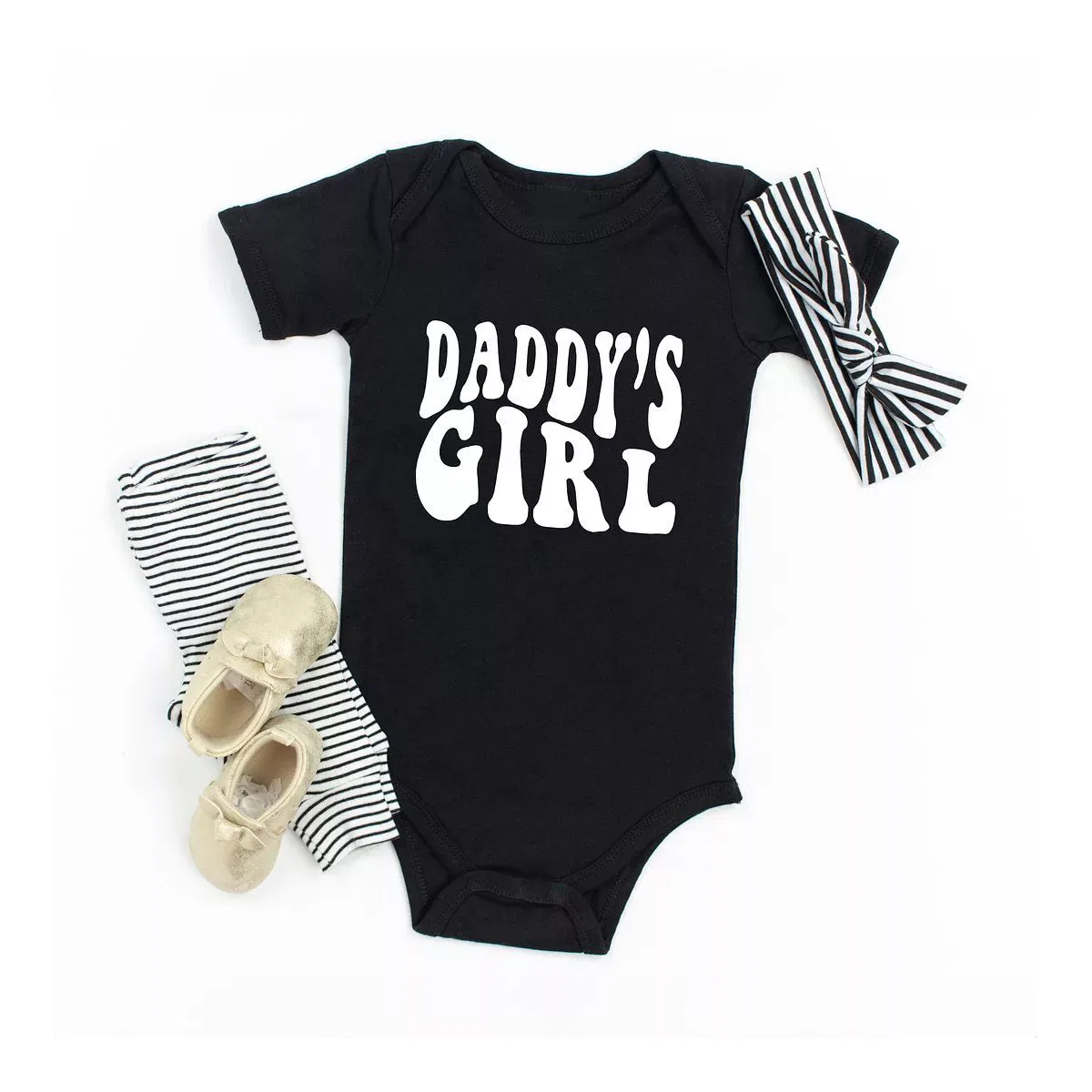 Детский боди с коротким рукавом Daddy's Girl Wavy The Juniper Shop, Black — фото 2