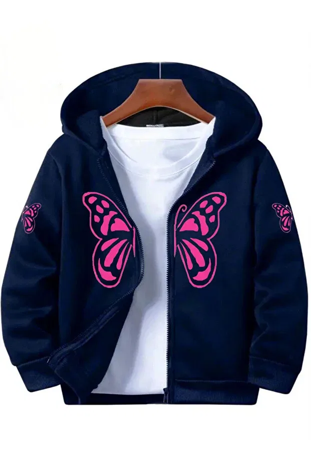 Детский кардиган с принтом Pink Butterfly Coolart, Navy Blue