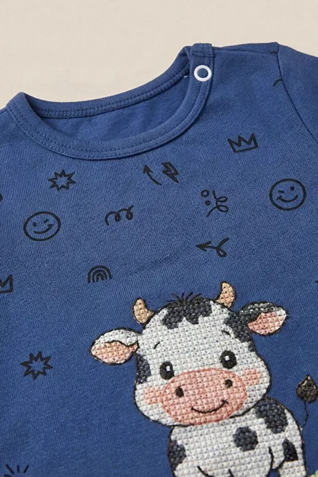 Детский комбинезон с принтом Unisex cow printed short sleeve baby romper cotton Lucevera, Navy Blue — фото 4