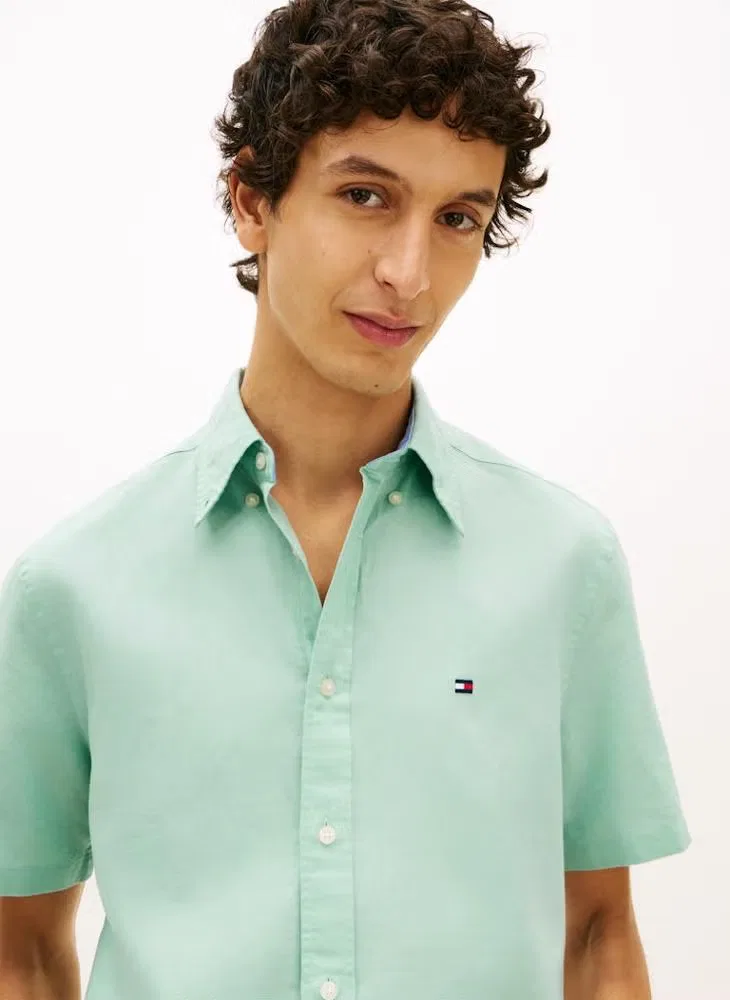 Рубашка с коротким рукавом из смеси льна Regular fit Tommy Hilfiger, мятный — фото 3