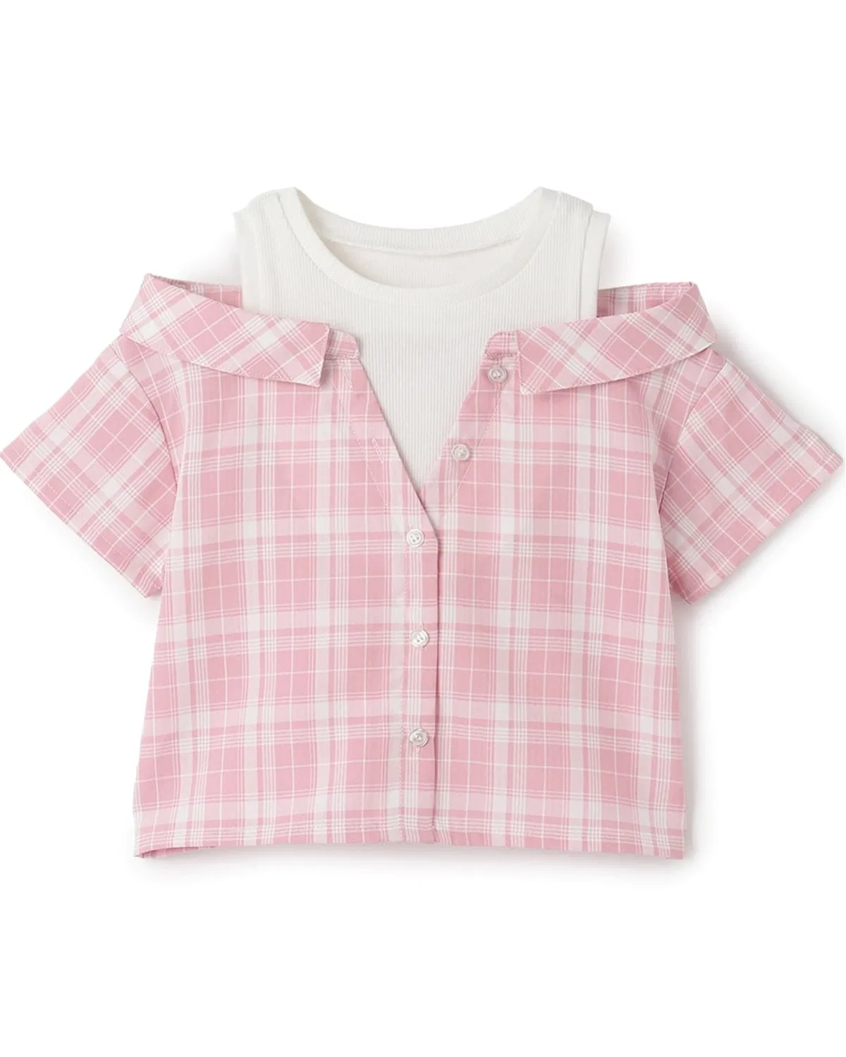 Детская рубашка с открытыми плечами с полурукавом minimal, Pink