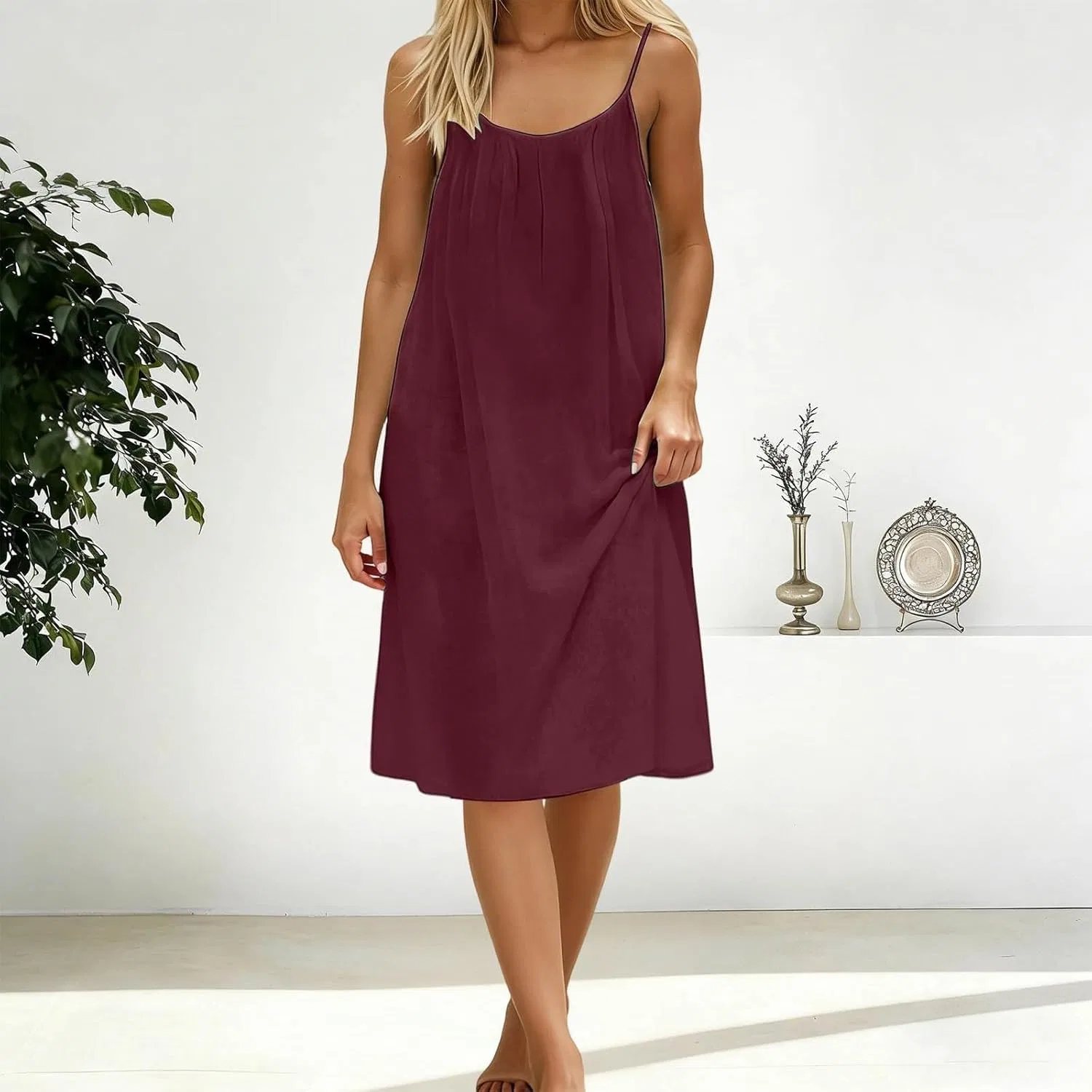 Женское пляжное платье на бретелях с открытой спиной Burgundy — фото 2