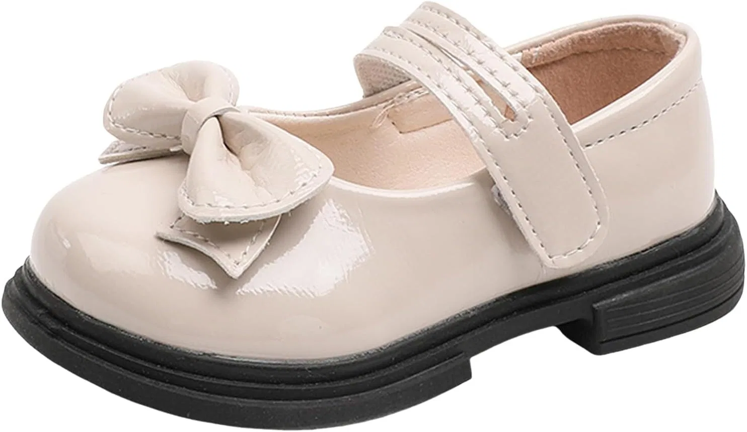 Детские кроссовки для девочек из лакированной кожи с бантом, Beige