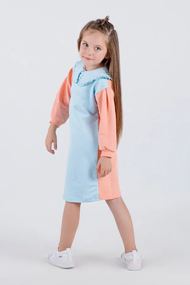 Детское платье для девочек с длинным рукавом Basic Harika Kids, Blue — фото 3