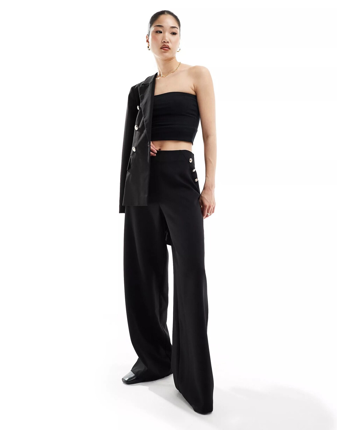 

Брюки Asos Design Tailored Wide Leg With Gold Button Detail, черный