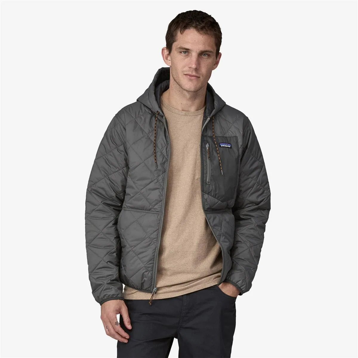 Утепленный бомбер с капюшоном Diamond Quilted Patagonia, Noble Grey