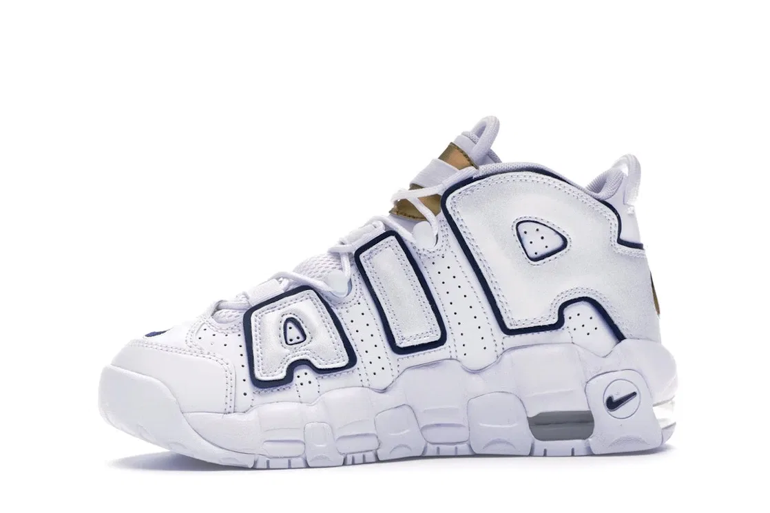 Детские кроссовки для мальчиков с кроссовками Nike Air More Uptempo Nike, White/Midnight Navy-Metallic Gold — фото 3