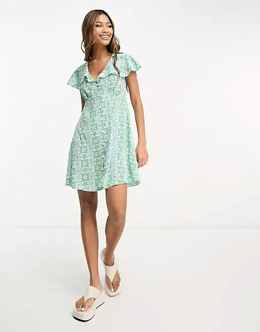 

Платье мини Asos Design Tea, голубой/зеленый/белый