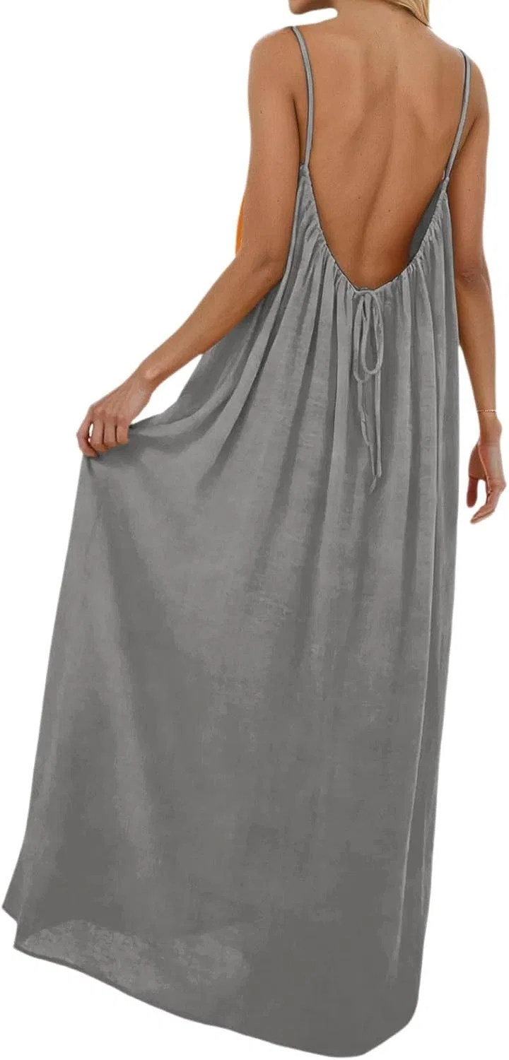 Женское летнее макси-платье с открытой спиной Casual, Grey
