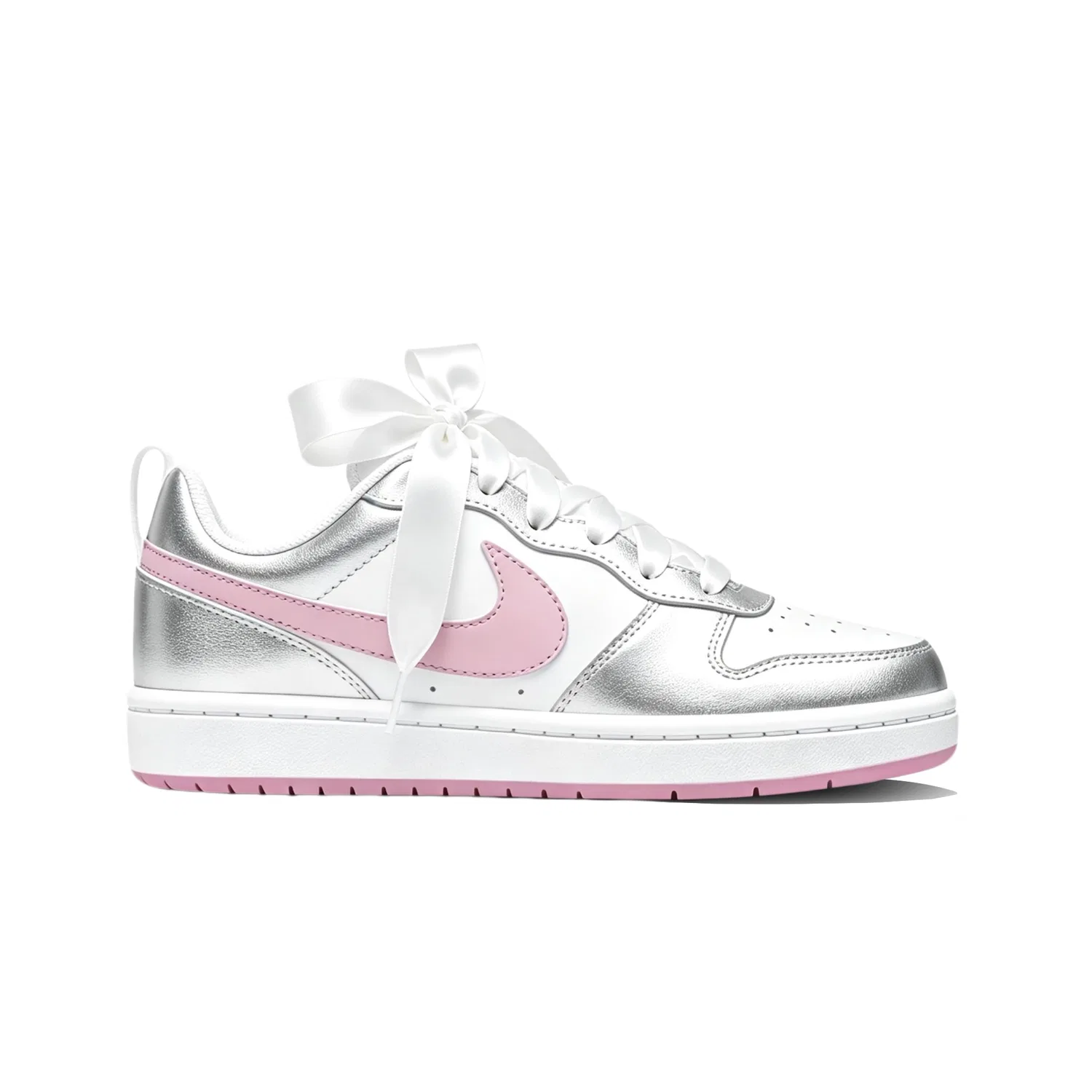 Детские кроссовки на низком ходу с дизайном Silver Pink Nike Court Borough, Silver Pink — фото 3