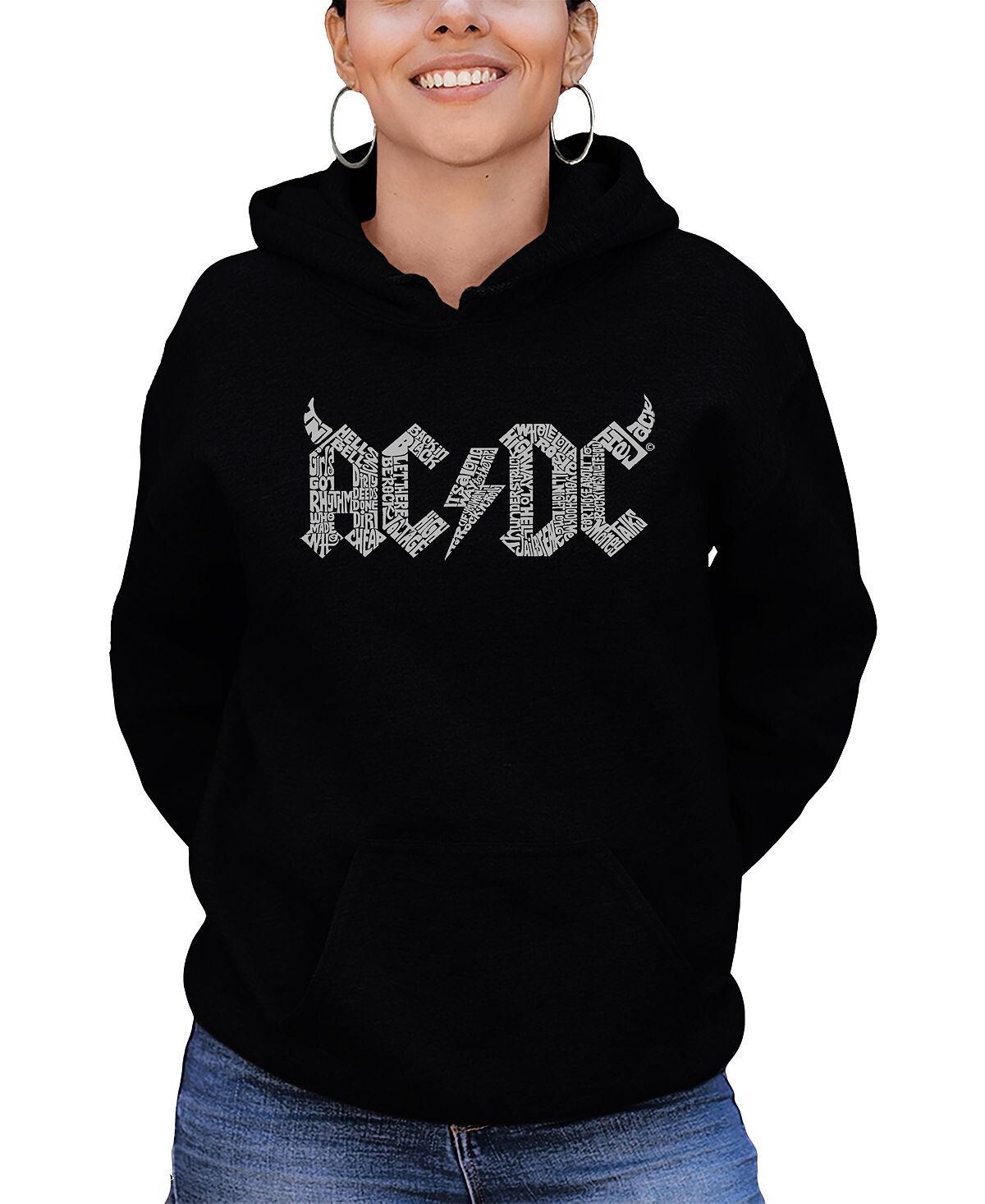 

Женская толстовка acdc с капюшоном и надписью word art LA Pop Art, черный