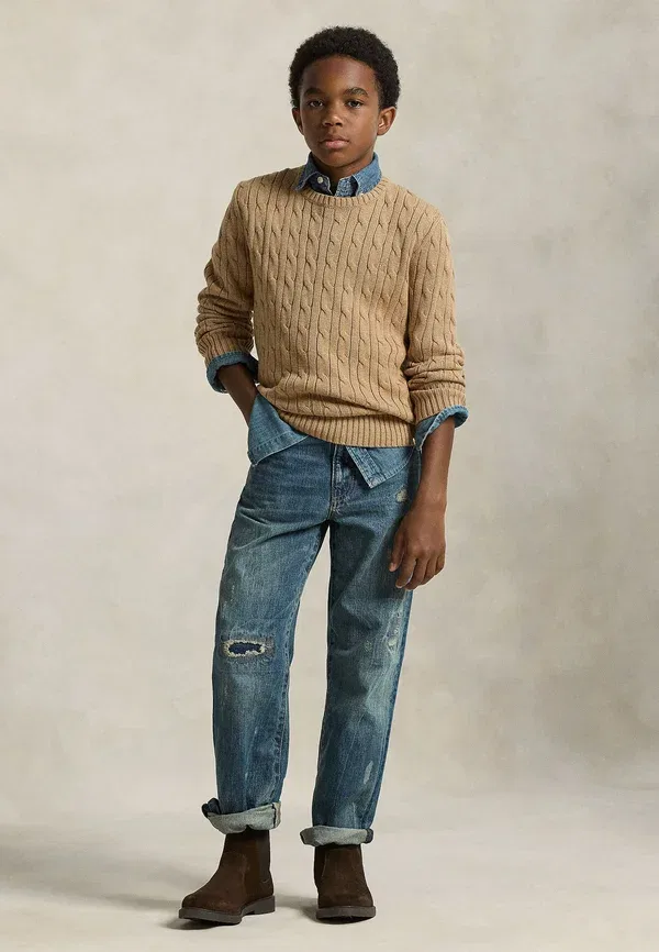 Джемпер с косами Cable-knit cotton sweater Polo Ralph Lauren, Camel Heather, коричнево-бежевой