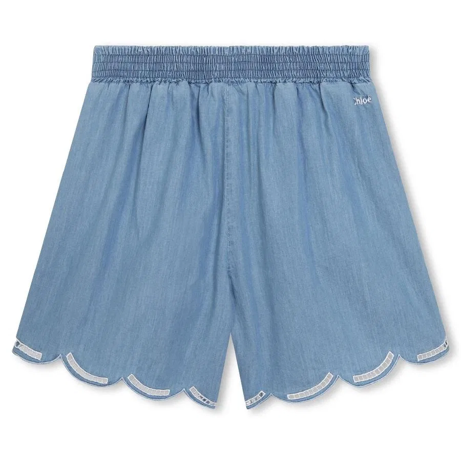 Шорты из органического хлопка с завязками Curved Hem Tie-Fasten Chloé, Denim Blue — фото 2