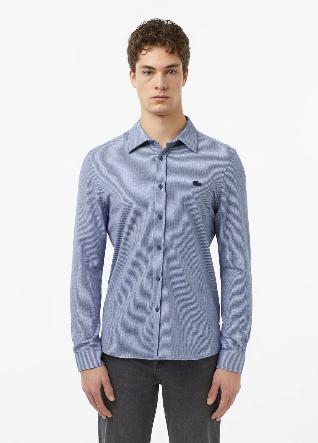 Рубашка Lacoste, темно-синяя, slim fit, длинный рукав — фото 2