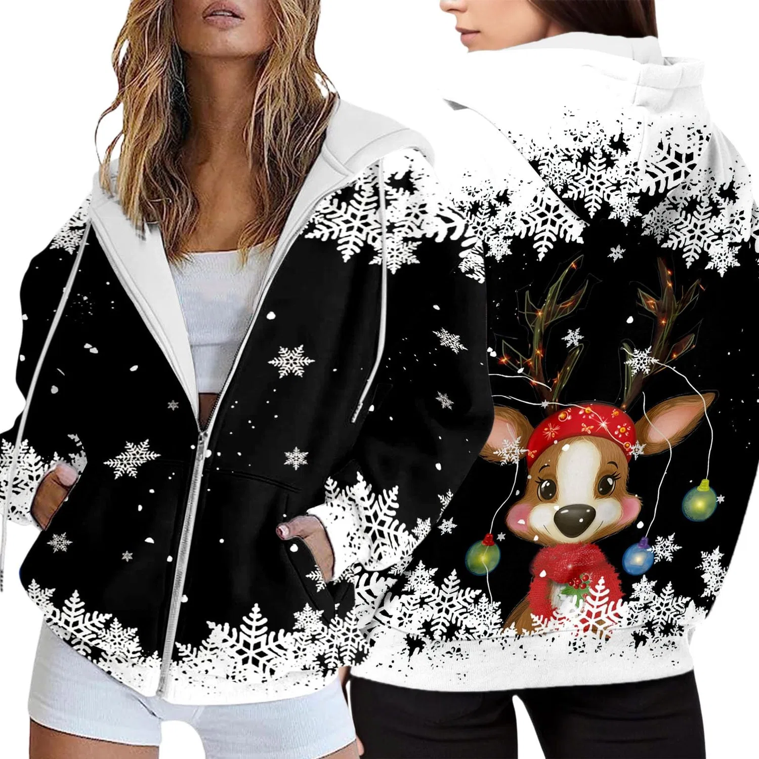 Женское худи с капюшоном и принтом Noel Cardigan, Nero