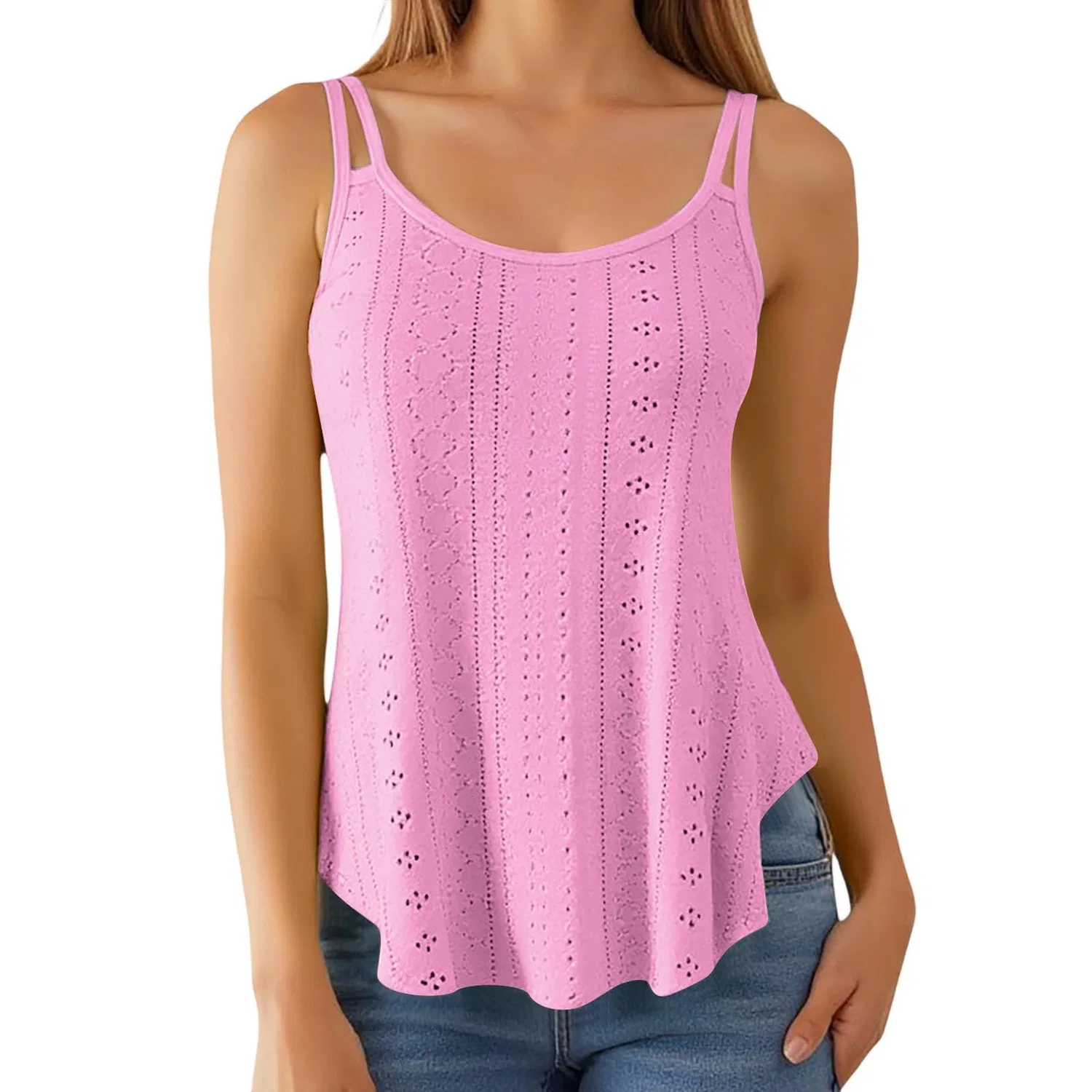 Женский топ без рукавов с жаккардовым узором, Light Pink-b