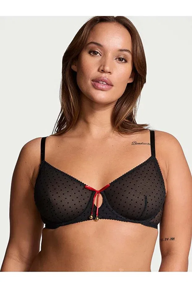Женский бюстгальтер с кружевным узором Jingle bells tulle unassisted demi bra Victoria'S Secret, Black