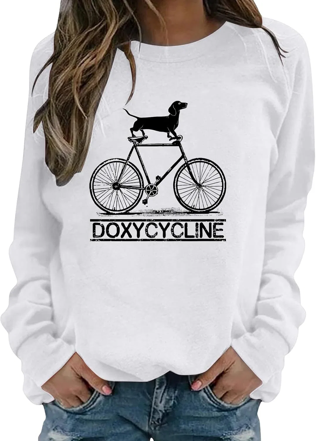 Женский свитшот с принтом таксы Doxycycline Dachshund, белый