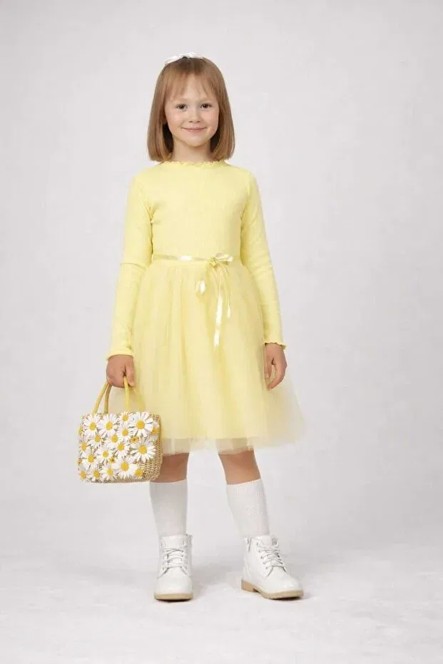 Детское платье для девочек с коротким рукавом Neocotton, Long-Yellow
