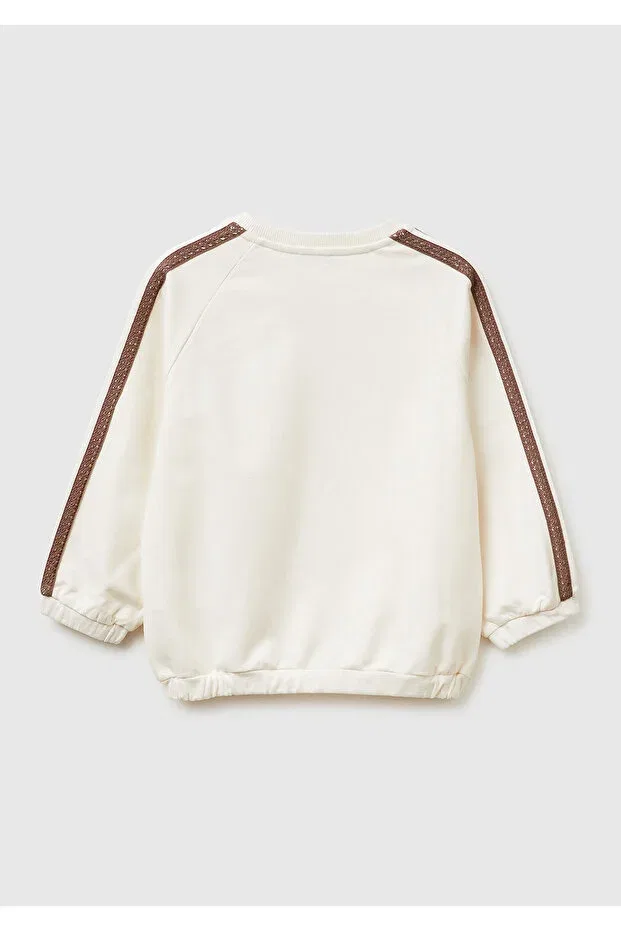 Детские свитшот для девочек с принтом Embroidered Ribbed Crew Neck United Colors Of Benetton, Colored — фото 2