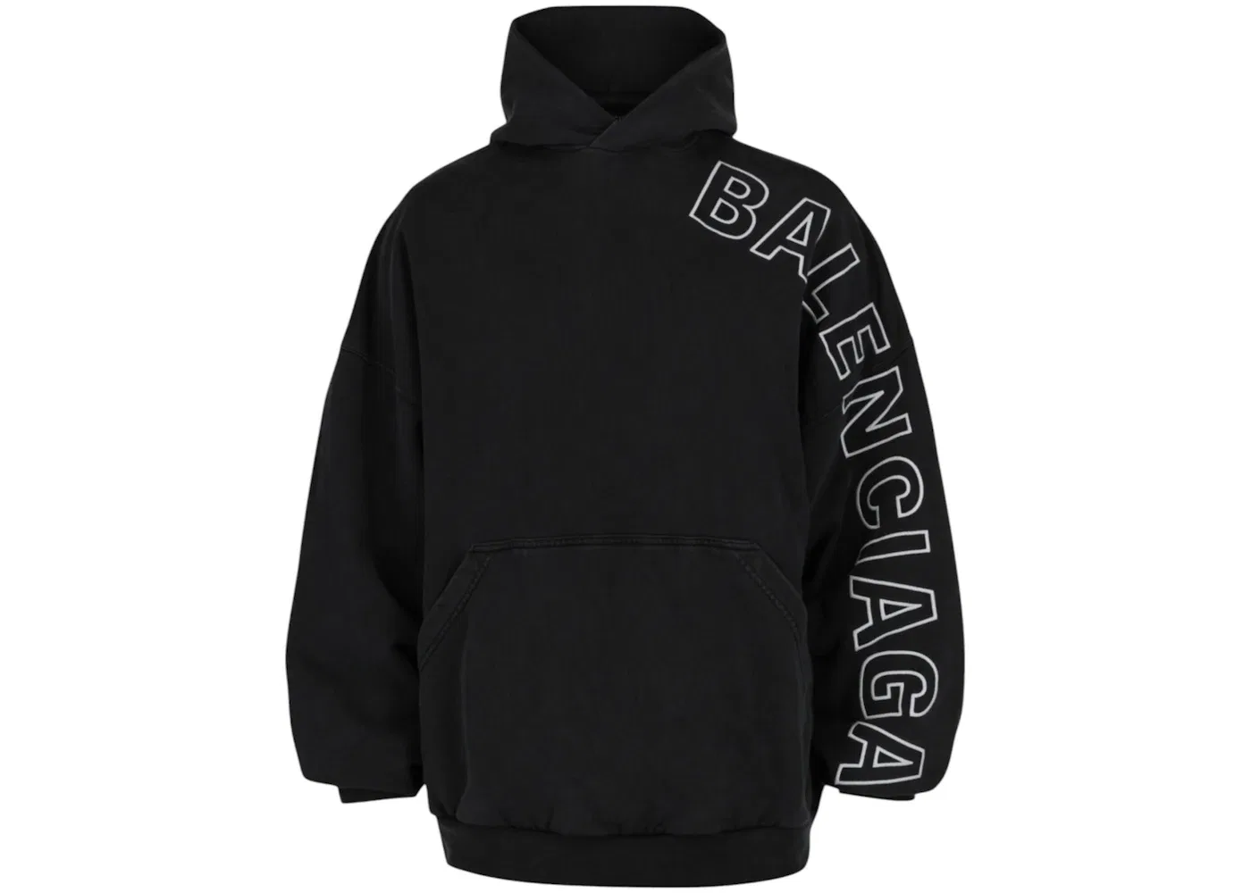 Мужской худи с вышитым логотипом Balenciaga, Washed Black/White