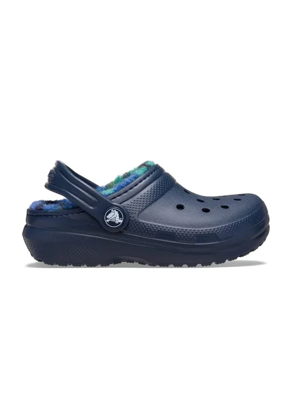 Детские классические сабо с подкладкой и яркой клетчатой расцветкой Crocs, темно-синий
