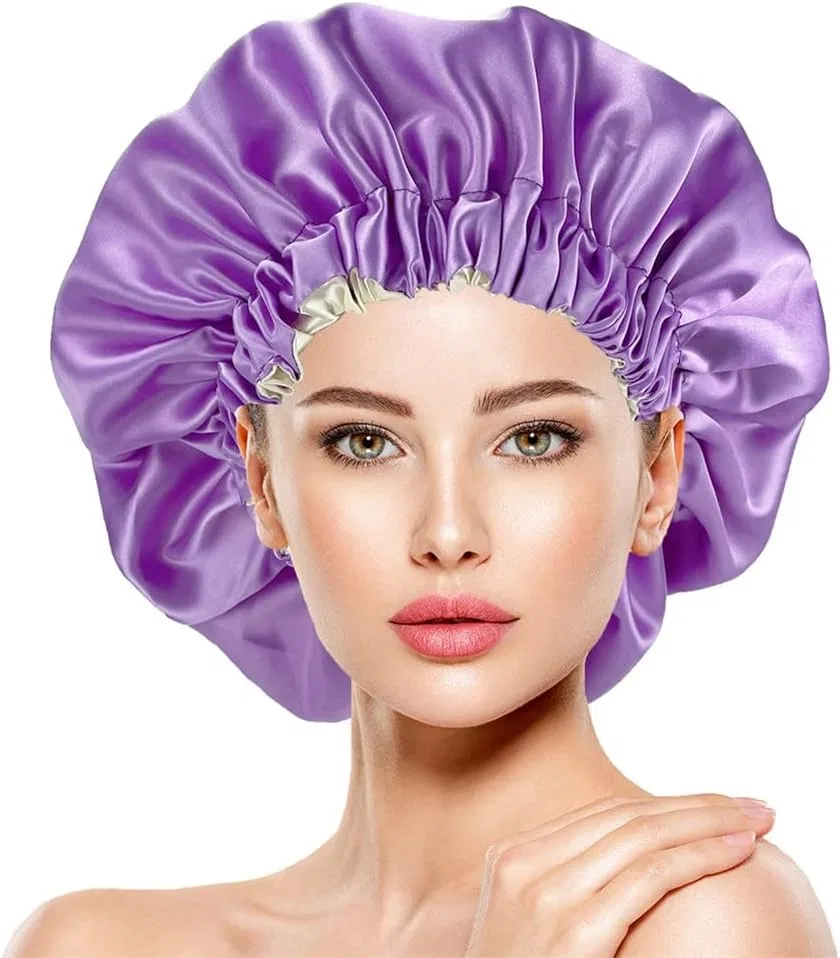 Шапочка для душа Double Layer Satin Bonnet, Youllyuu, лавандовый — фото 2