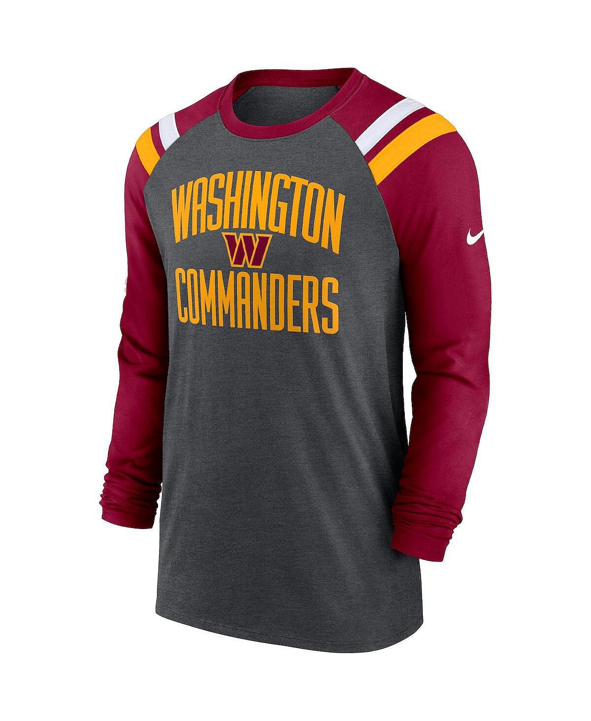 Мужская темно-серая, бордовая футболка washington commanders tri-blend реглан спортивная модная футболка с длинным рукавом Nike, мульти — фото 4
