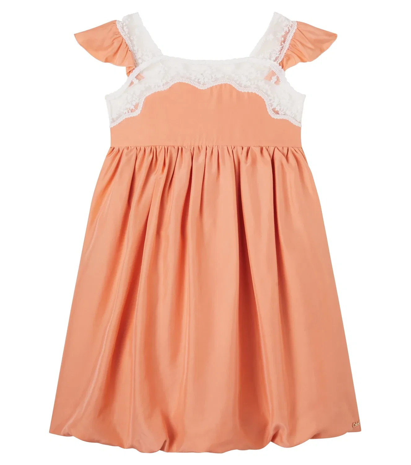 Платье шелковое с кружевной отделкой Chloé Kids, оранжевый
